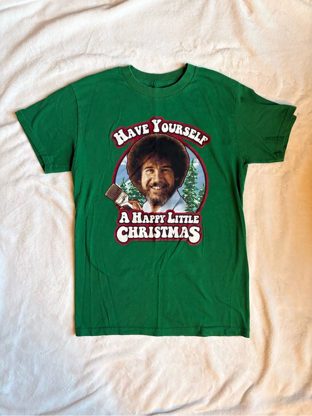 Teelocity Bob Ross Have Yourself a Happy Little Christmas Graphic T-shirt Green